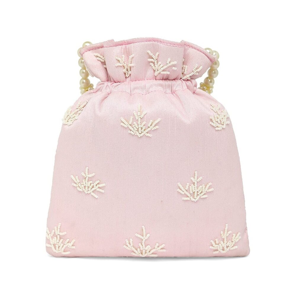 1408 Pink Potli Bag Gift Handmade Evening bag Stylish Bridal Wristlet Purse - Picture 8 of 8